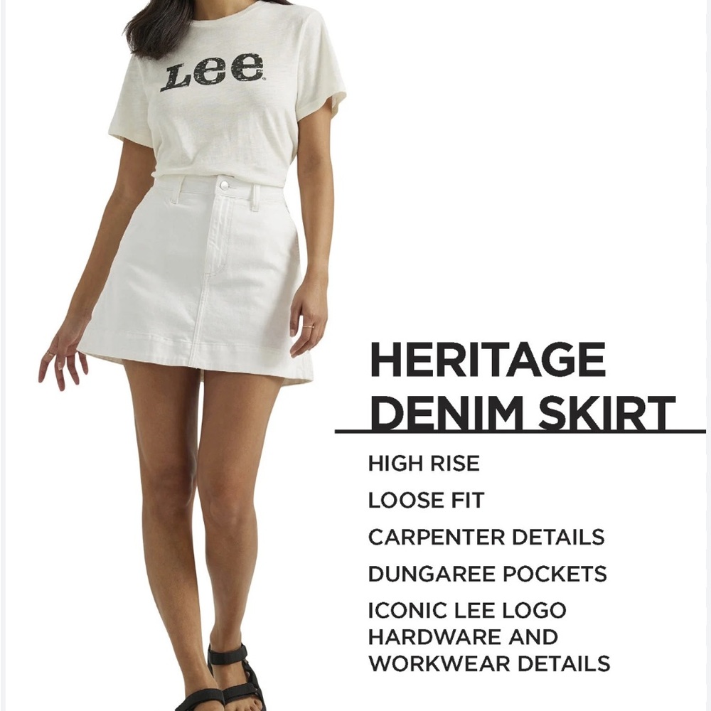 Lee Heritage White Denim Mini Skirt High Rise Stretch Western Cowgirl Size 10 - Picture 11 of 11